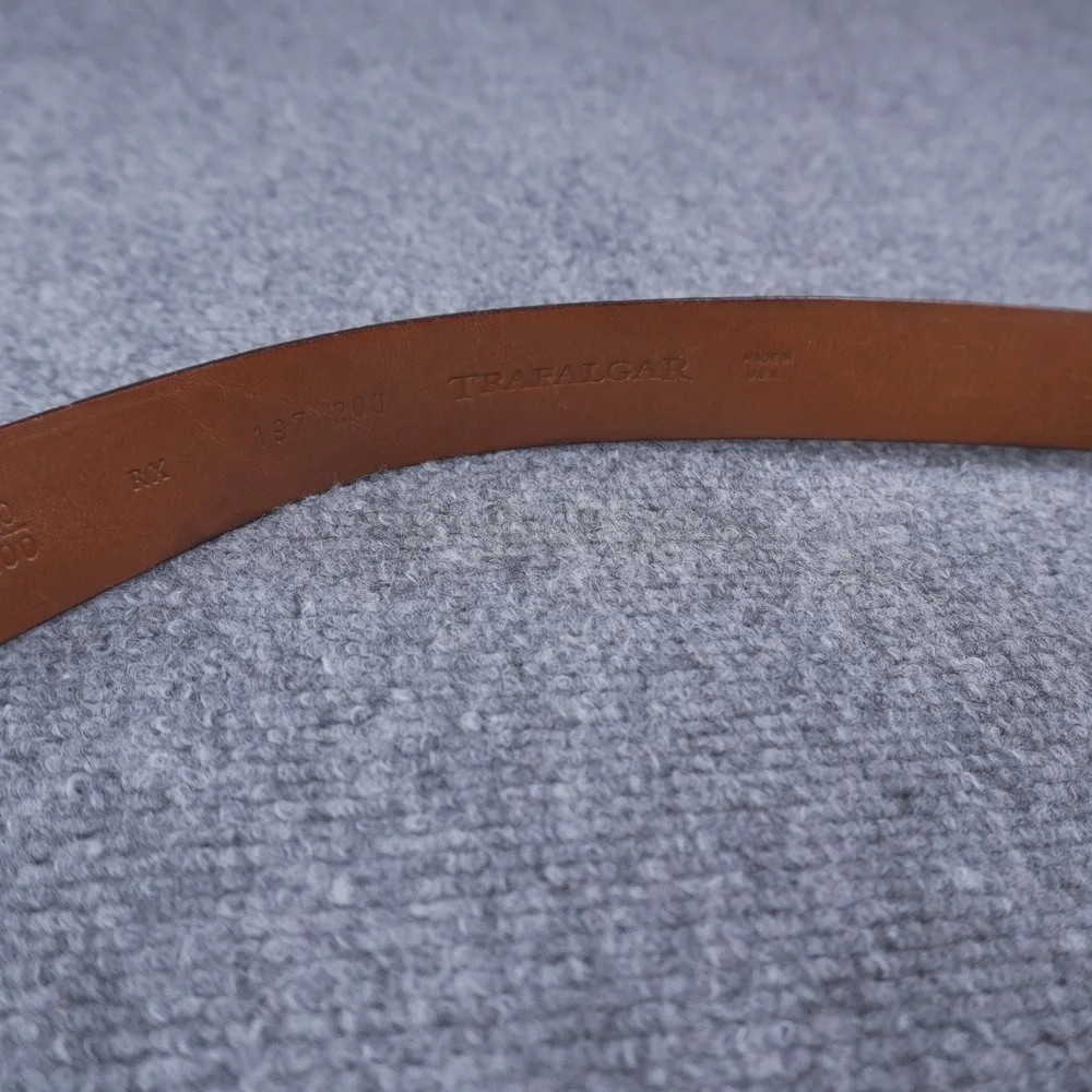 Trafalgar Lizard Embossed Leather Belt Mens 38 Brown Silver Buckle Made in USA
